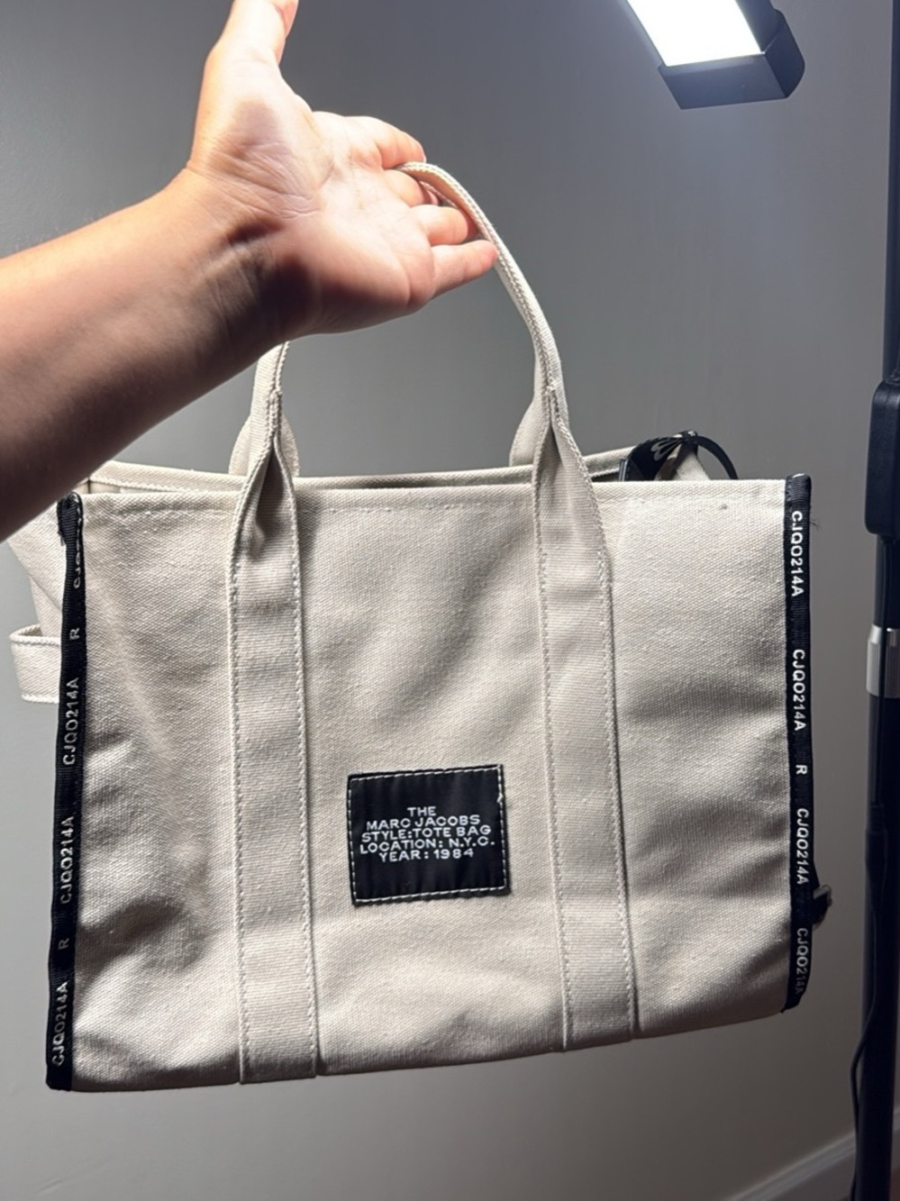 Marc Jacobs Canvas Tote Bag in Light Beige with Black Accents - Picture 2 of 7